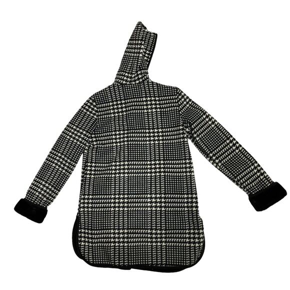 Ike Behar Hooded Houndstooth Coat Black White Fur lining Size Small Fleece - Picture 2 of 8